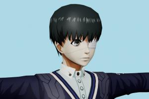 Ken Kaneki Tokyo-Ghoul, male, man, boy, people, human, xna, characters, rigged